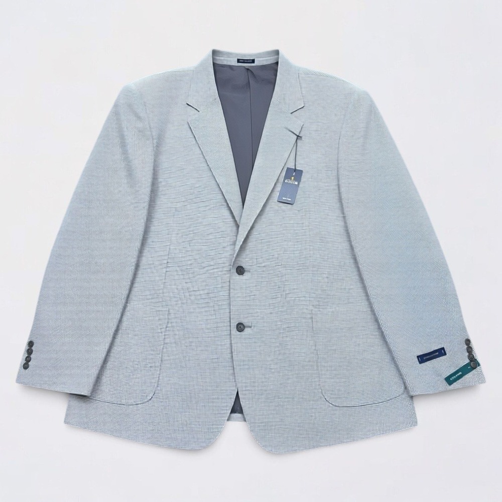Stafford Sport Coat Mens 56 Long Charcoal Houndstooth Linen Cotton Blazer NWT